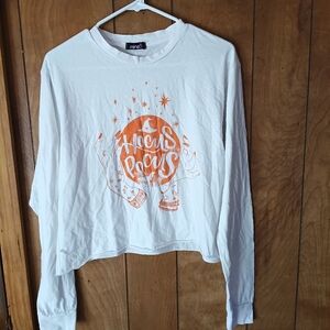MineB Hocus Pocus White Cropped Long Sleeve Top Size S Spell Graphic Tee